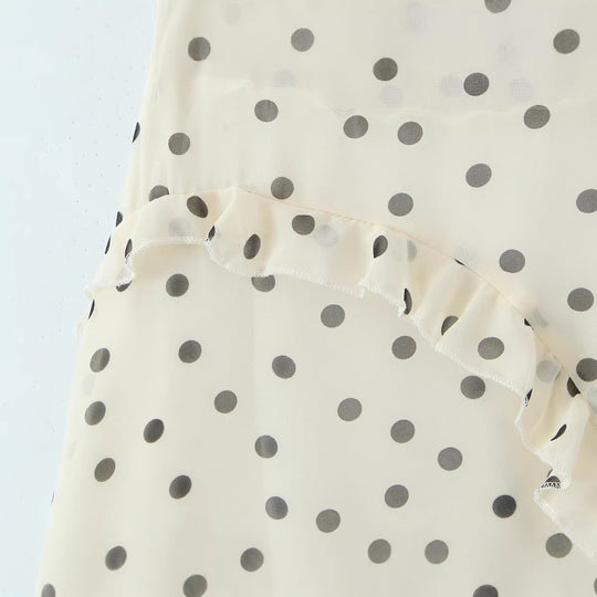 Damen Wickel-Midirock aus Chiffon mit Volants und Pünktchen-Design Shop Nory