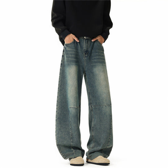 Herren Weit geschnittene Baggy-Jeans mit hoher Bundhöhe, Knie‑Abnähern und Used‑Waschung Shop Nory