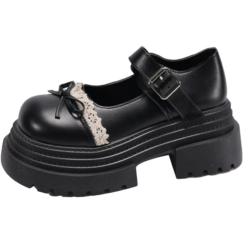 Damen Schnalle-Mary Jane Schuhe mit dekorativem Spitzenbesatz und komfortabler Plateau-Sohle