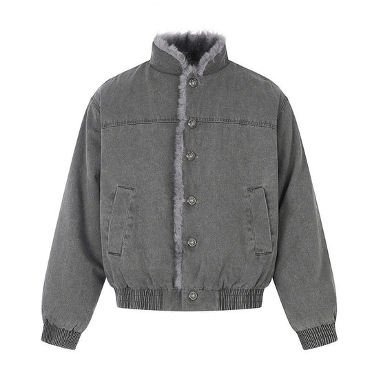 Damen gefütterte Denim-Bomberjacke mit Teddykragen und elastischem Saum Shop Nory