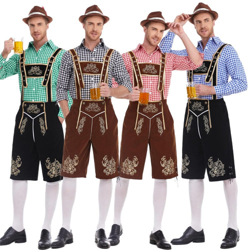 Herren nan Filzoptik-Lederhose knielang mit barocker Stickerei, verstellbaren Trägern und Dekornieten Shop Nory