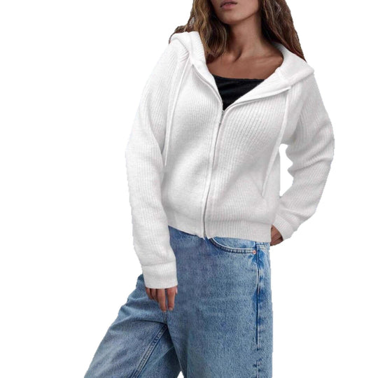 Damen Zip-Kapuzenjacke aus feinem Rippenstrick mit verlängerten Bündchen Shop Nory