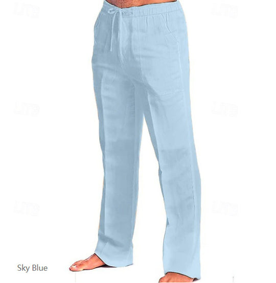 Herren leichte Freizeit-Hose im Leinenlook mit Tunnelzugbund, geradem Bein und atmungsaktivem Material Shop Nory