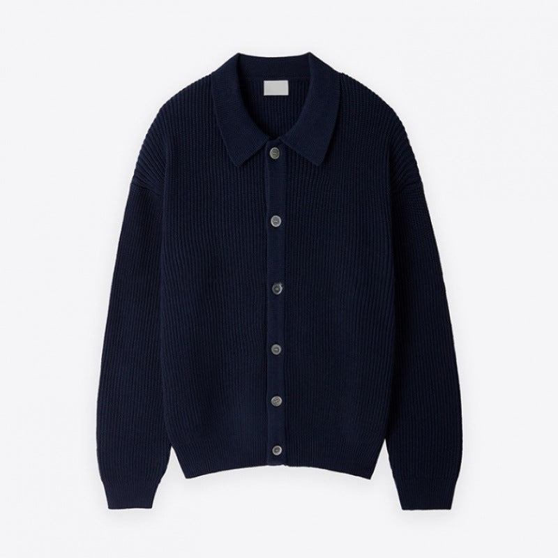 Unisex Grobgerippte Strickjacke mit Hemdkragen und durchgehender Knopfleiste Shop Nory