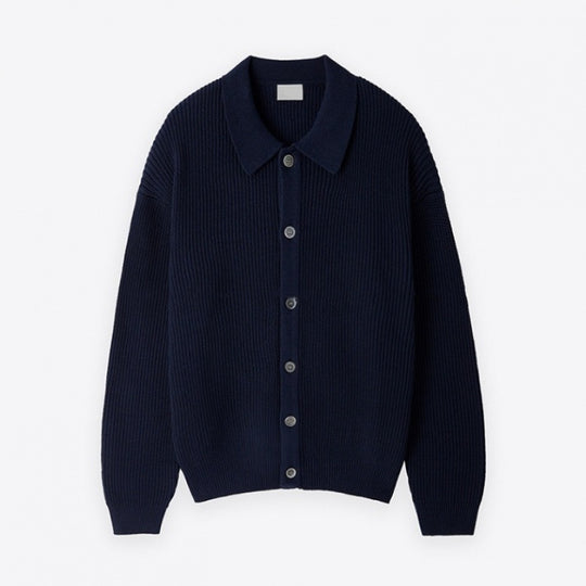 Unisex Grobgerippte Strickjacke mit Hemdkragen und durchgehender Knopfleiste Shop Nory