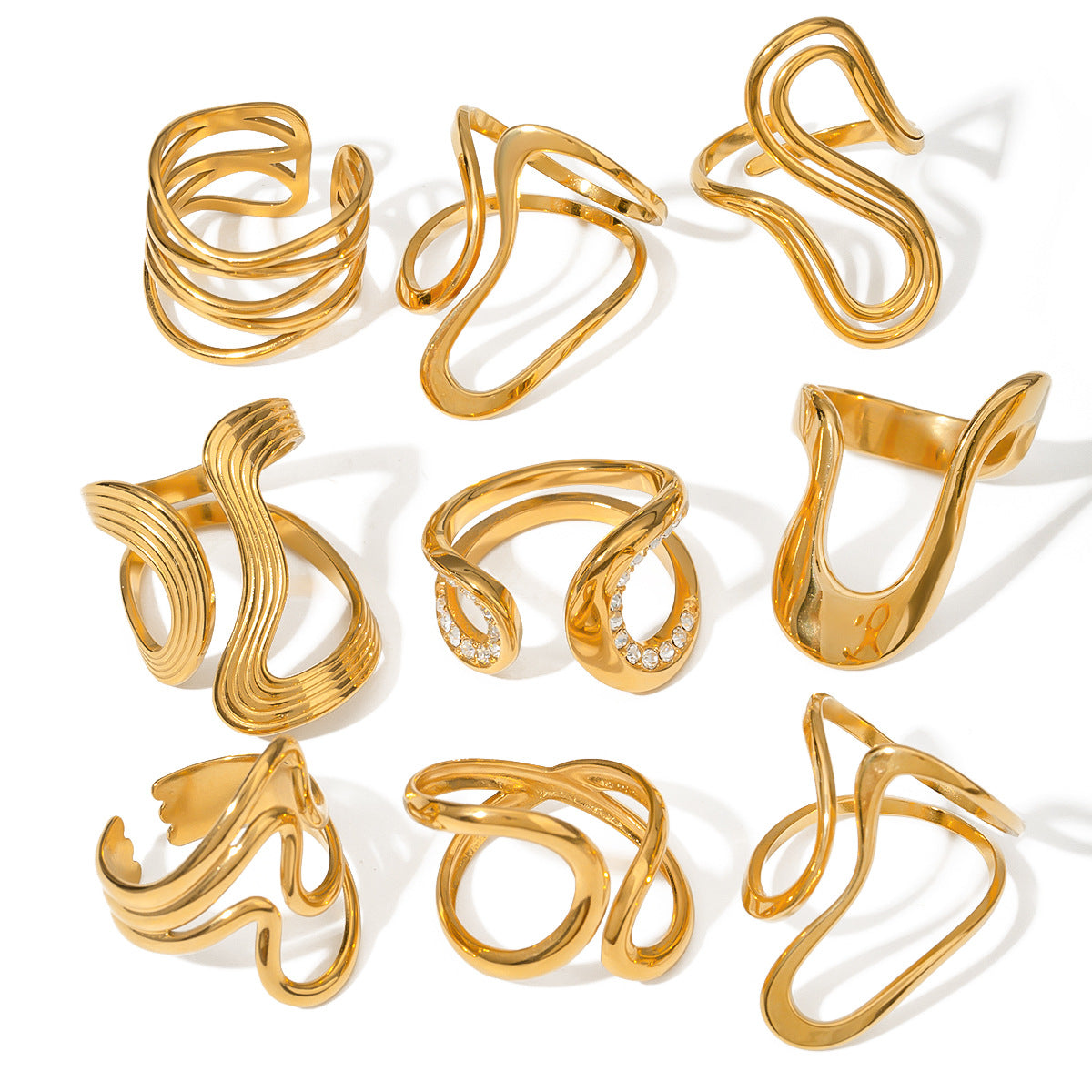 Damen Offener Ring mit modernem geschwungenem Design aus hypoallergenem Edelstahl Shop Nory