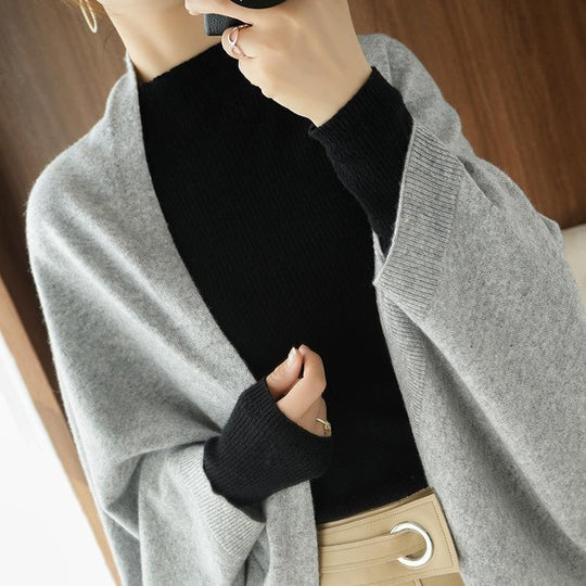 Damen Langer offener Kaschmir‑Look Strick-Wrap mit überschnittener Ärmelpartie Shop Nory