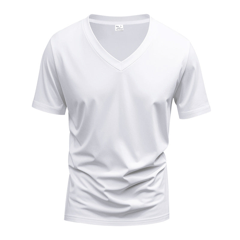 Herren nan klassisches V-Ausschnitt T-Shirt aus feinem Baumwolljersey mit verstärktem Nackenband und Doppelnaht Shopnory