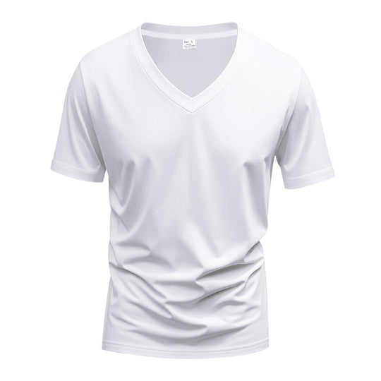 Herren nan klassisches V-Ausschnitt T-Shirt aus feinem Baumwolljersey mit verstärktem Nackenband und Doppelnaht Shopnory