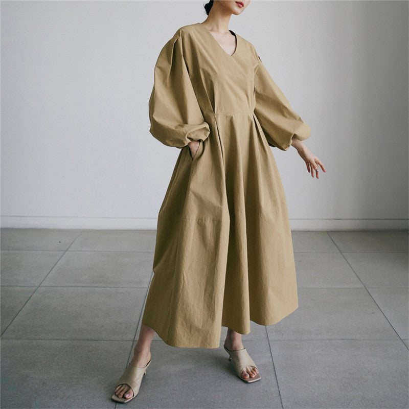 Damen Voluminöses Baumwollmix‑Maxikleid mit Ballonärmeln und gerafften Manschetten Shop Nory