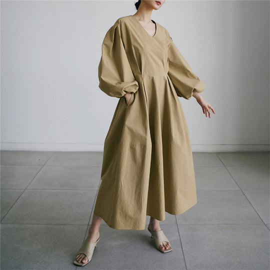 Damen Voluminöses Baumwollmix‑Maxikleid mit Ballonärmeln und gerafften Manschetten Shop Nory