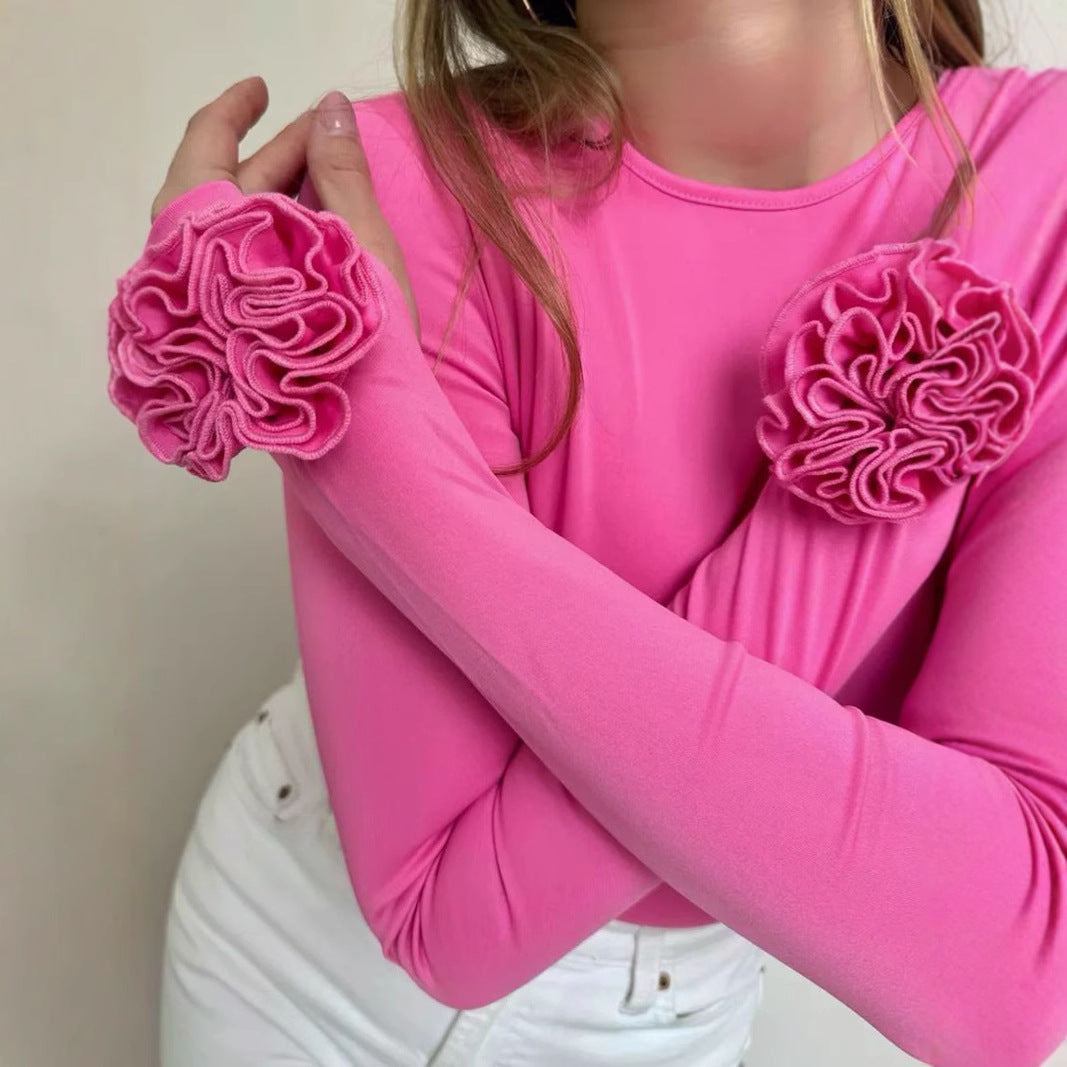 Damen Langarmshirt mit verspielten Rüschendetails