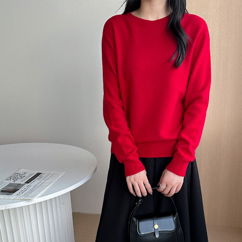 Damen Feiner Rundhals-Pullover aus Kaschmir-Mix mit gerippten Bündchen Shop Nory