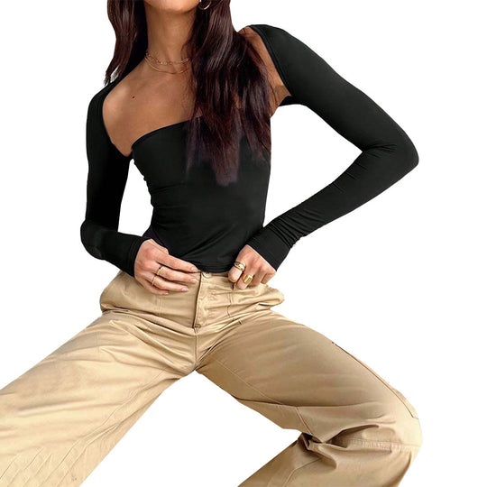 Damen asymmetrisches One-Shoulder Longsleeve-Top mit Bandeau-Optik Shop Nory