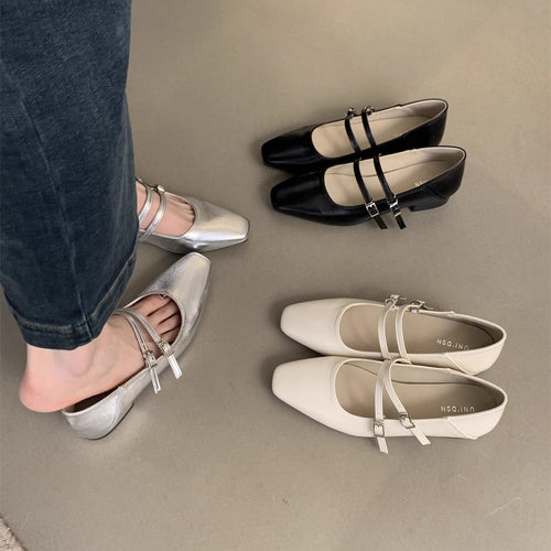 Damen elegante Mary Jane Ballerinas mit modischem Doppelriemen und komfortablem Fußbett
