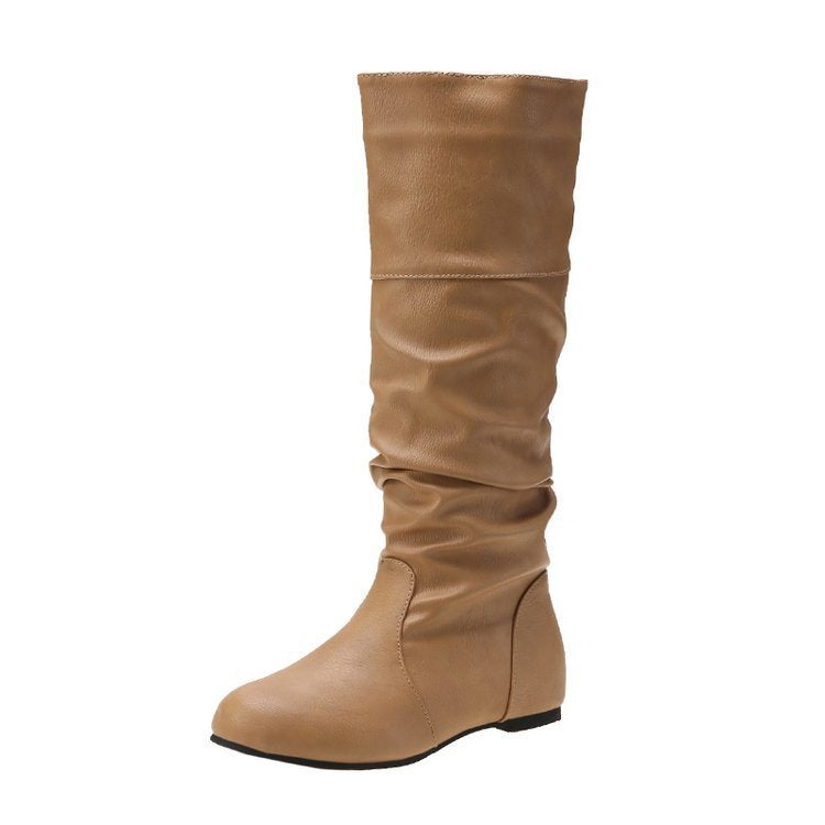 Damen Schlupfstiefel mit gerafftem Schaft und flacher Keilsohle Shop Nory