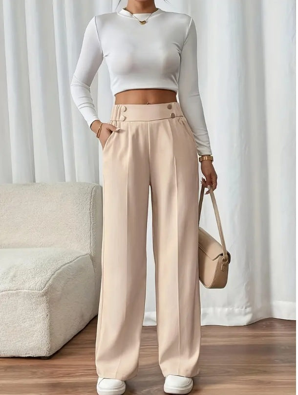 Damen Klassische weite Hose mit Knopfleiste und Taschen