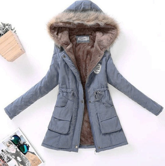 Damen taillierter Winterparka mit Teddyfutter Kunstfellkapuze und Tunnelzug Shop Nory