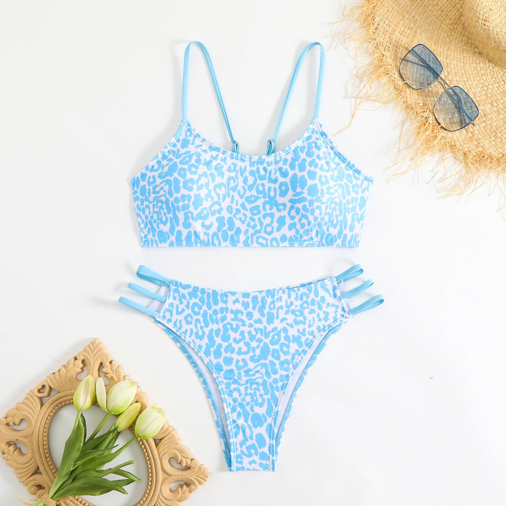 Damen Triangel-Bikini mit aufregendem Leopardenmuster und sportlichen Details