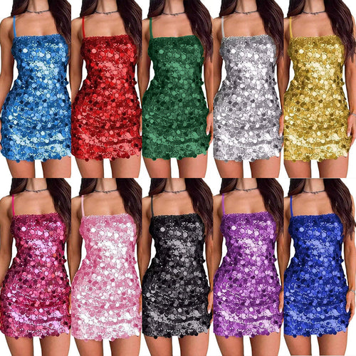 Damen Glitzerndes Minikleid mit Spiralmuster und Spaghettiträgern