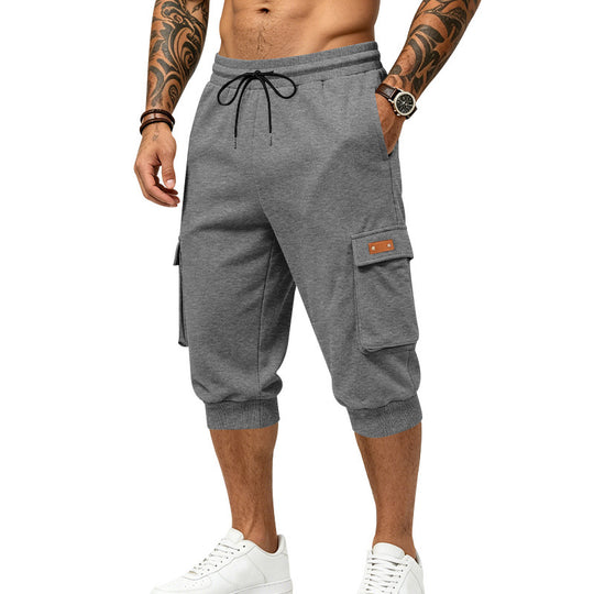 Herren Dreiviertel-Sweat-Cargo mit elastischem Bund, Kordelzug und Mehrfachtaschen Shop Nory