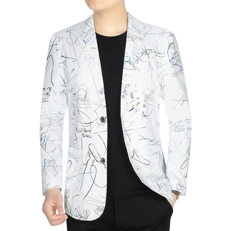 Herren Einreihiges Casual-Sakko mit künstlerischem Kritzel-Print und leichtem Halbfutter Shop Nory
