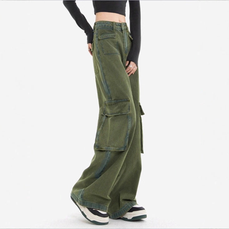 Damen taillenhohe Cargo-Jeans mit weitem Bein, Mehrfach-Klappentaschen und geradem Schnitt Shop Nory