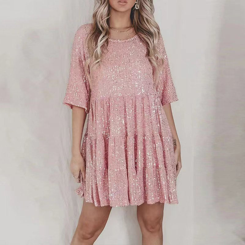 Damen funkelndes Mini-Kleid mit Pailletten und weitem Schnitt
