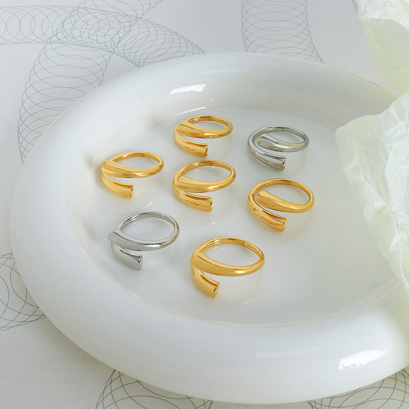 Damen Offener Ring aus hochwertigem Edelstahl mit modernem Wellenmuster Shop Nory