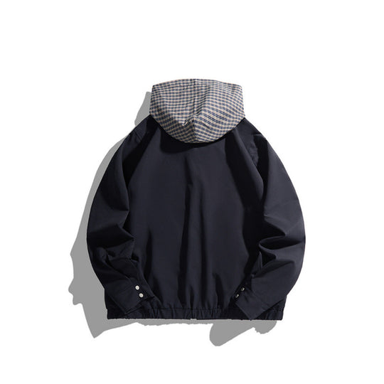 Unisex Leichte Kapuzen‑Übergangsjacke mit Karomuster-Futter und Brusttasche Shop Nory