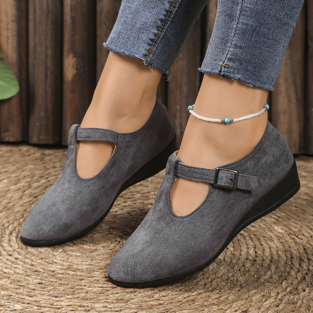 Damen Wedge-Mokassins mit seitlichem Riemen und ergonomischem Fußbett
