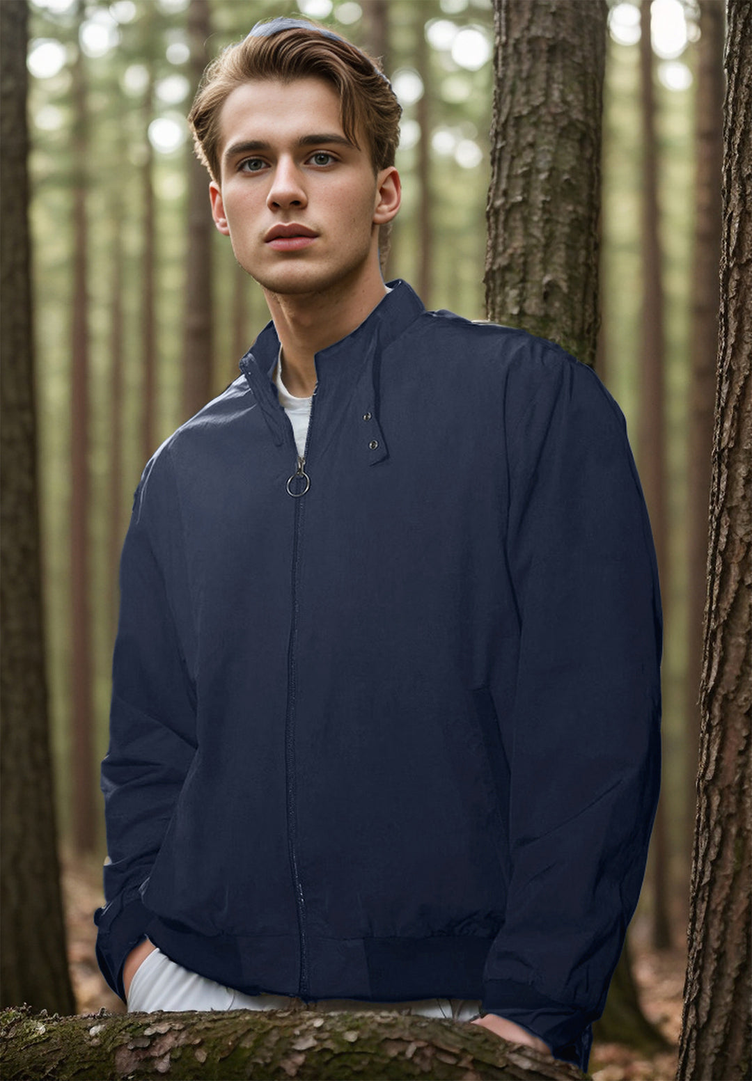 Herren Leichte Bomberjacke mit Stehkragen, Ring-Zipper und elastischem Saum Shop Nory