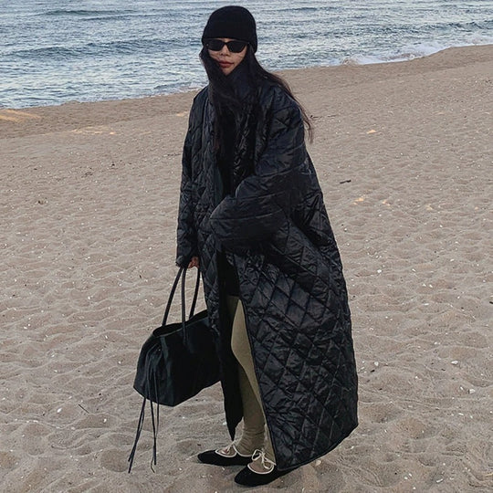 Damen Maxilanger Steppmantel mit Karosteppung und Oversize-Schnitt Shop Nory