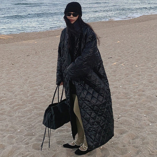 Damen Maxilanger Steppmantel mit Karosteppung und Oversize-Schnitt Shop Nory