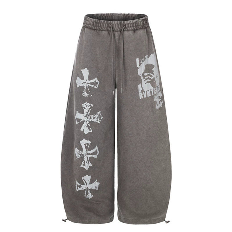 Damen Extraweite Palazzo‑Sweathose mit Tunnelzugbund, verstellbarem Saum und Gothic-Print Shop Nory