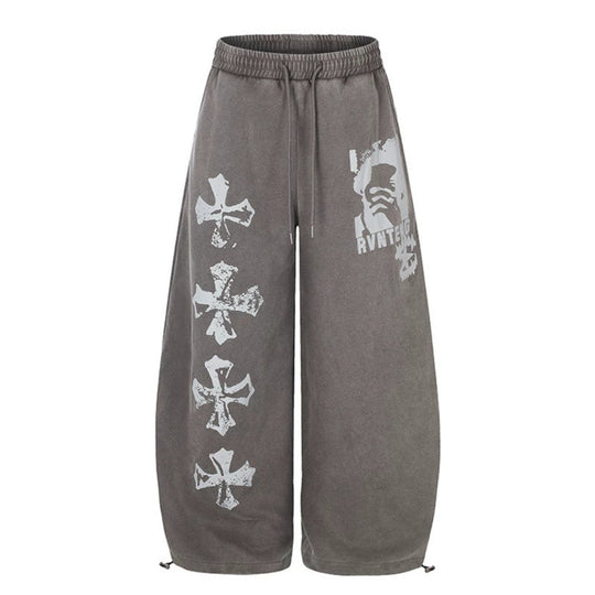 Damen Extraweite Palazzo‑Sweathose mit Tunnelzugbund, verstellbarem Saum und Gothic-Print Shop Nory