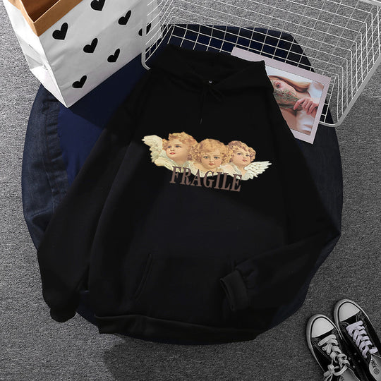 Damen nan leichter Oversize Kapuzenpullover mit Herz‑EKG‑Motiv, langen Kordeln und elastischem Bund Shop Nory