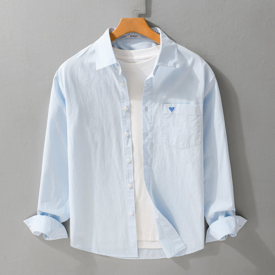 Herren Leichtes Baumwoll-Overshirt mit Brusttasche und dezenter Herzstickerei Shop Nory
