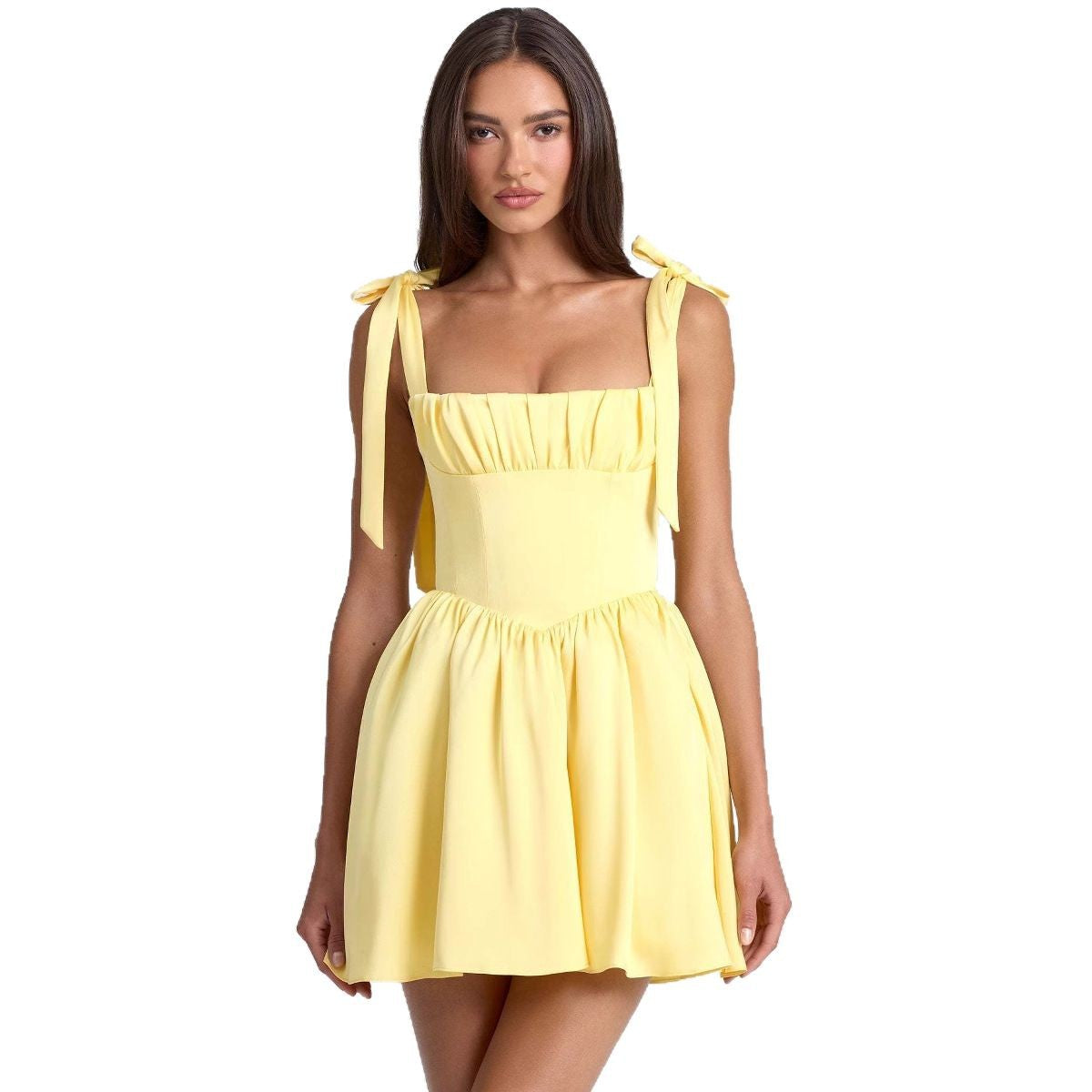 Damen kurzes Kleid mit verstellbaren Trägern und bauschigem Rock
