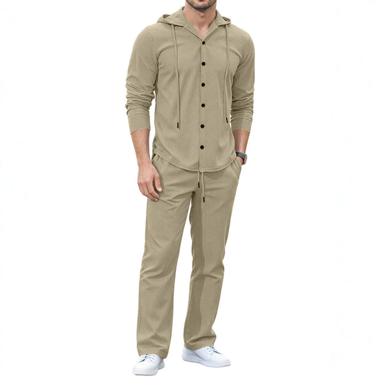 Herren Lässiges Knopf‑Hoodie Lounge‑Set aus Jersey mit Kordelzug und Komfort‑Jogger Shop Nory