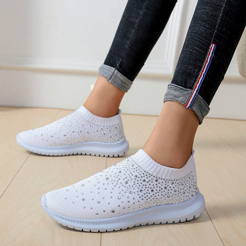 Damen Elastischer Slip-On Strick-Sneaker mit Strassbesatz Shop Nory
