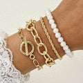 Damen Armreif-Set mit elegantem Gold- und Perlendesign Shop Nory