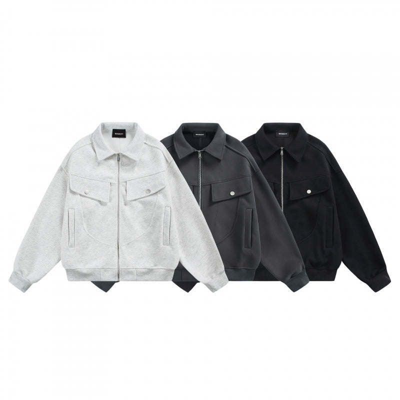 Unisex Zip-Sweatjacke mit aufgesetzten Brustklappen und geripptem Saum Shop Nory
