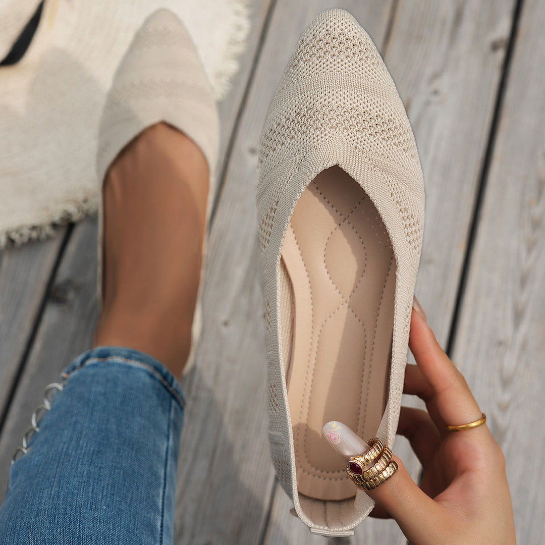 Damen elegante Ballerinas mit atmungsaktivem Strickdesign