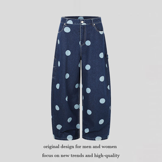 Damen Hochtaillierte weite Jeans‑Culotte mit Polka‑Dot‑Print und Utility‑Details Shop Nory