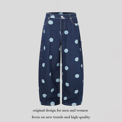 Damen Hochtaillierte weite Jeans‑Culotte mit Polka‑Dot‑Print und Utility‑Details Shop Nory