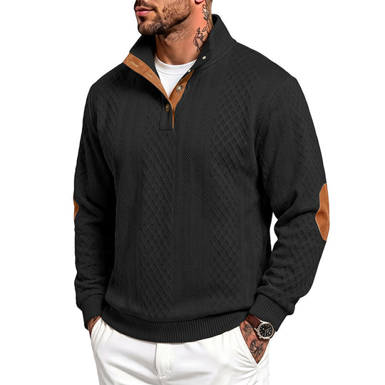 Herren Feinstrukturierter Troyer-Pullover mit Kragenbesatz und Ellbogen-Patches Shop Nory