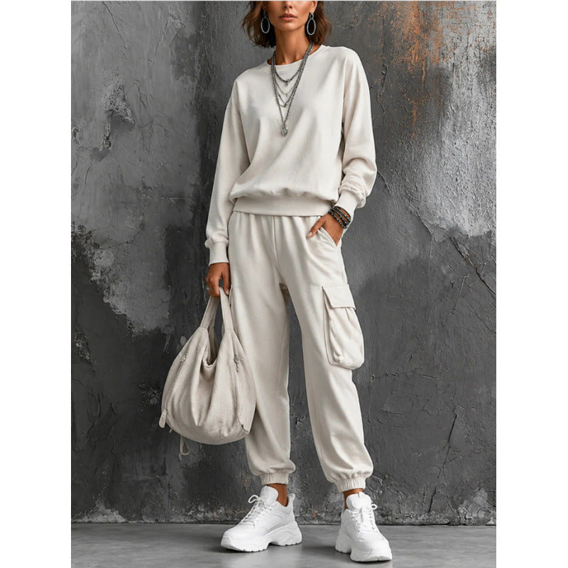 Damen Lounge-Set mit Rundhals-Sweatshirt und Cargo-Jogger aus French-Terry Shop Nory