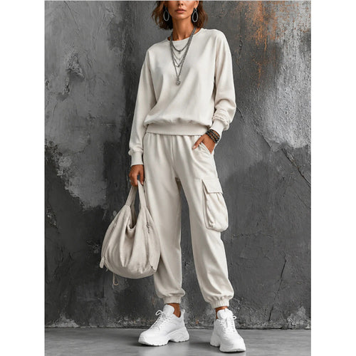 Damen Lounge-Set mit Rundhals-Sweatshirt und Cargo-Jogger aus French-Terry Shop Nory
