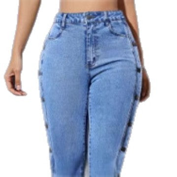 Damen hochtaillierte Skinny-Jeans mit seitlichen Druckknopfdetails Shop Nory